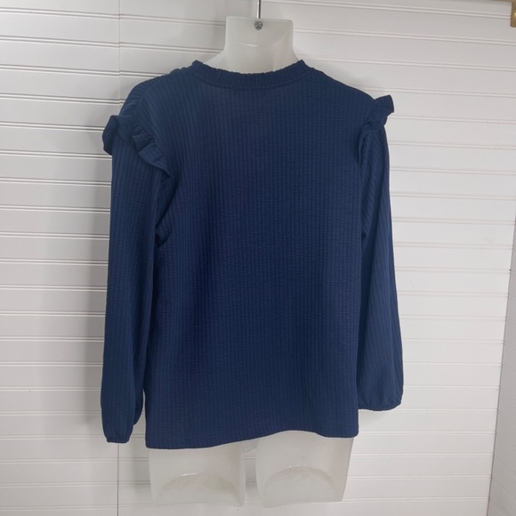 NWT Kaileigh Lev Ruffle Detail Knit Top Navy Large - Picture 4 of 9